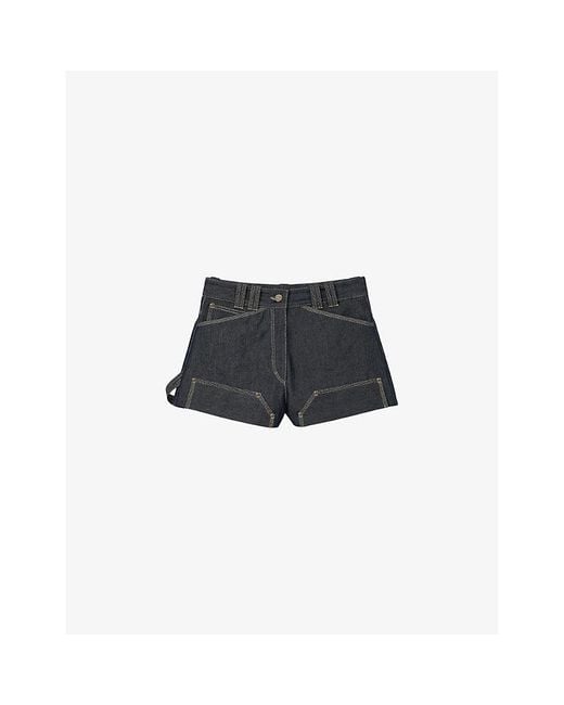 Sandro Black Contrast-Stitch High-Rise Denim Shorts