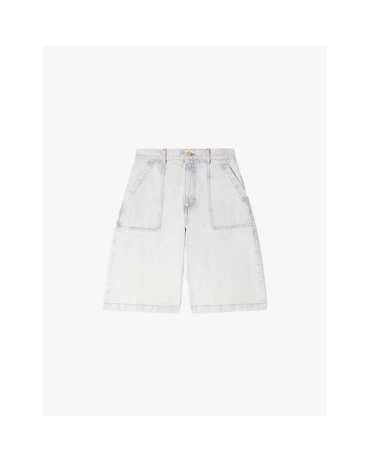Sandro White Straight-Leg Faded-Wash Denim Bermuda Shorts