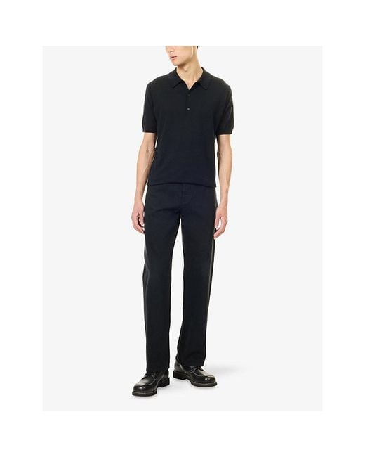 John Smedley Black Short-Sleeve Merino-Wool Polo Shirt for men
