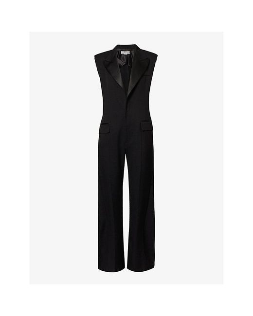 Victoria Beckham Black Satin-lapel Straight-leg Woven Tuxedo Jumpsuit