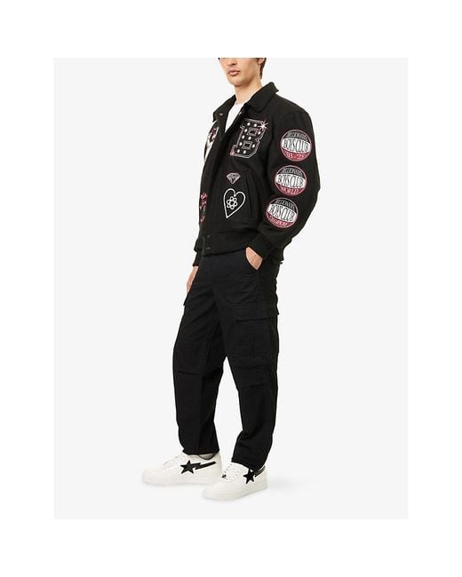 BBCICECREAM Black Alumni Embroidered Padded Wool-Blend Varsity Jacket for men