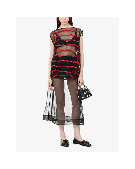 Simone Rocha Embroidered Boxy-Fit Mesh Smock Top