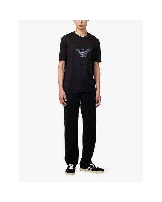 Emporio Armani Black Faded Logo-Print Cotton-Jersey T-Shirt for men