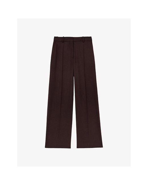 Reiss Brown Solene Wide-Leg High-Rise Stretch Wool-Blend Trousers