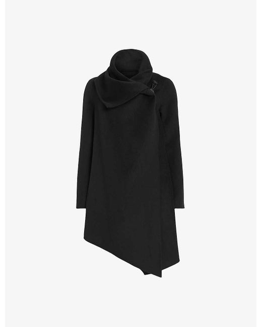 AllSaints Black Monument Eve Asymmetric Recycled Wool-blend Coat