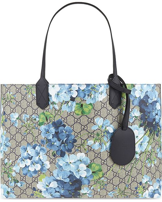 Gucci Blue GG Blooms Reversible Leather Tote
