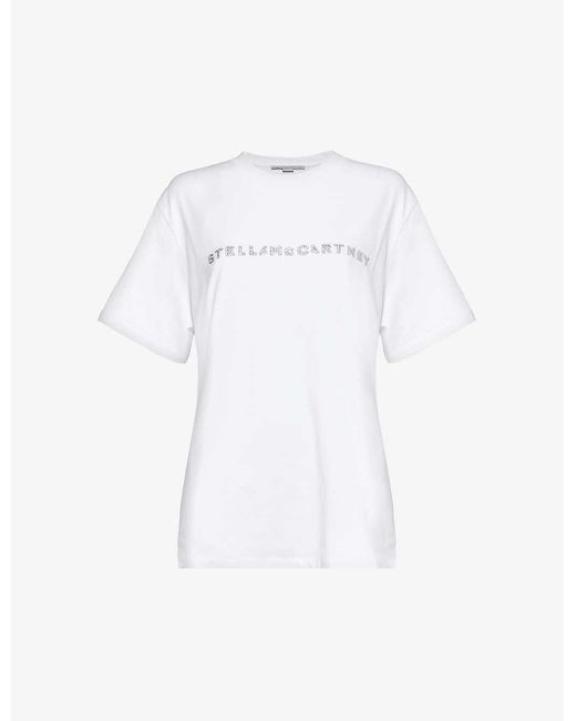Stella McCartney White Crystal-embellished Logo Cotton-jersey T-shirt
