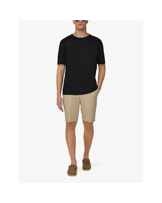 Boggi Black Crewneck Regular-Fit Stretch-Linen Jersey T-Shirt for men