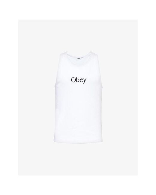 Obey White Rosemont Embroidered Stretch-cotton Top for men