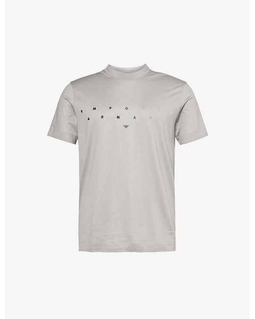 Emporio Armani Gray Logo Text-print Regular-fit Woven T-shirt for men