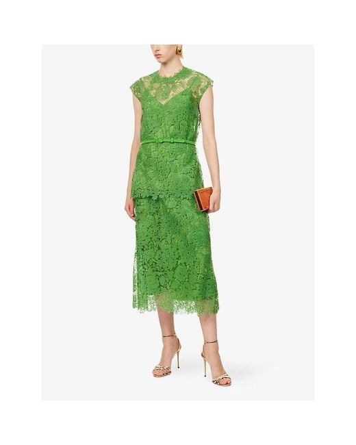 Carolina Herrera Green Belted Semi-Sheer Lace Top