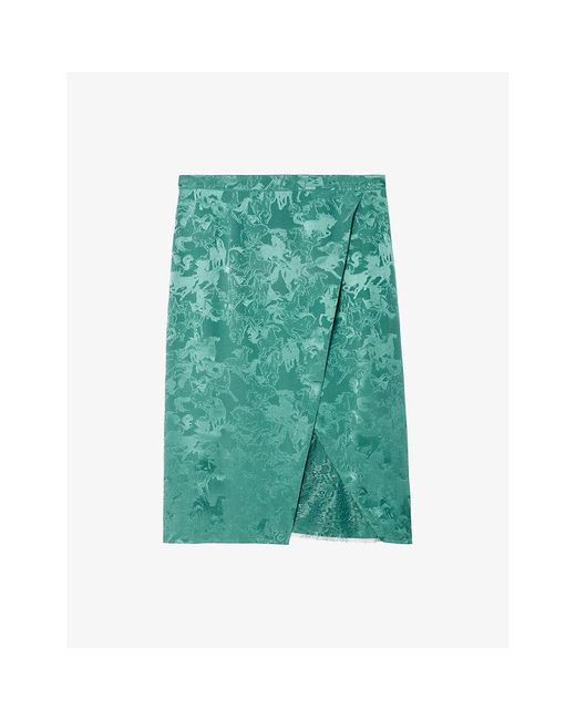Zadig & Voltaire Green Julen Horse-Jacquard Silk Midi Skirt