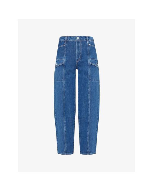PAIGE Blue Alexis Barrel-leg High-rise Stretch-denim Jeans