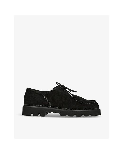 Collegium Black Pillar Moc Toe Contrast-stitched Suede Derby Shoes for men