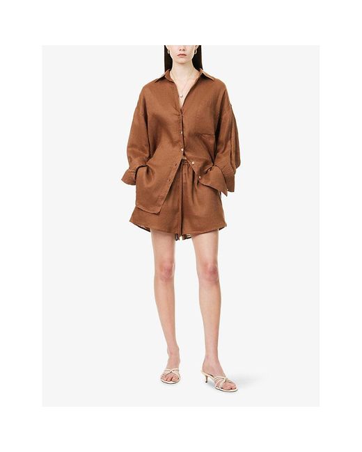 Dissh Lune Two-Slip-Pockets Linen Shorts in Brown Lyst UK
