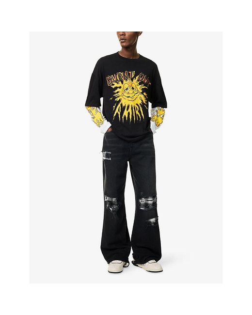 Amiri Black Burnt Out Layered-Sleeve Cotton-Jersey T-Shirt for men