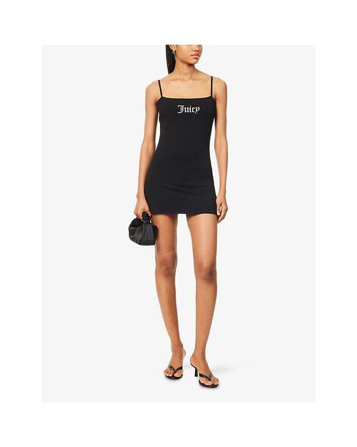 Juicy Couture Black Hayley Rhinestone-Branding Stretch-Woven Mini Dress