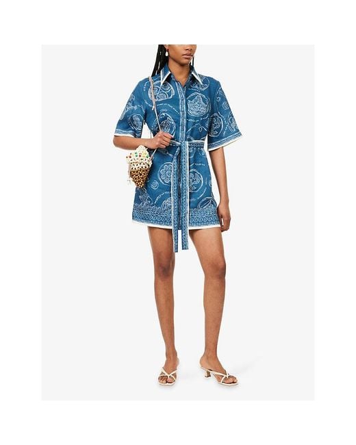 ALÉMAIS Blue Lucky Belted Linen Mini Dress