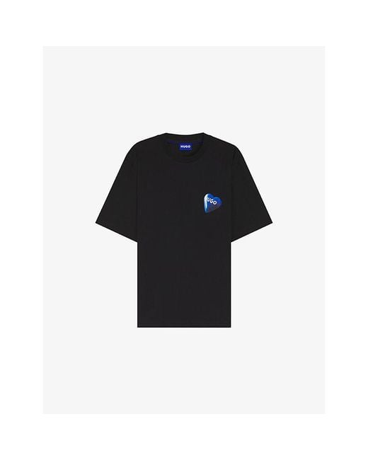 HUGO Black Logo-Print Short-Sleeve Cotton T-Shirt for men
