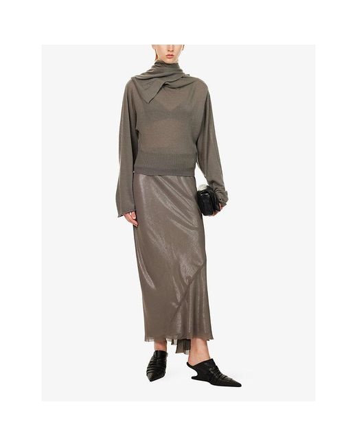Rick Owens Gray Draped Scarf Long-Sleeve Wool Jumper