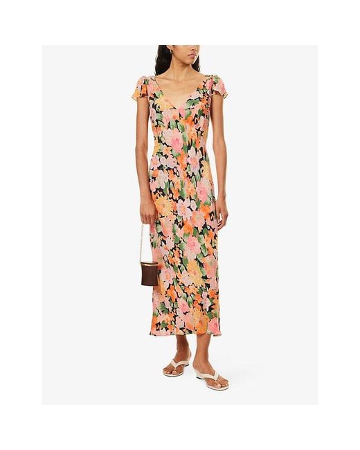 Rixo Metallic Cathy Printed Woven Midi Dress