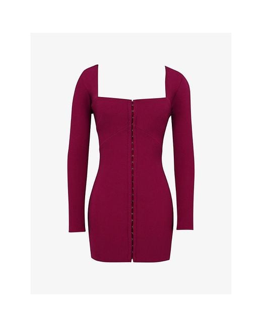House Of Cb Purple Selene Stretch-Woven Mini Dress