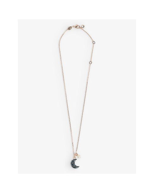 Swarovski White Luna Brass, Enamel, Crystal And Crystal-pearl Pendant Necklace