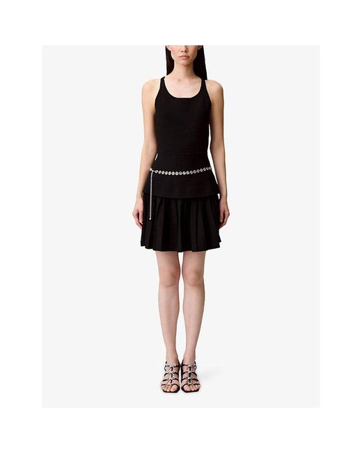 Claudie Pierlot Black Scoop-Neck Tiered Knitted Mini Dress