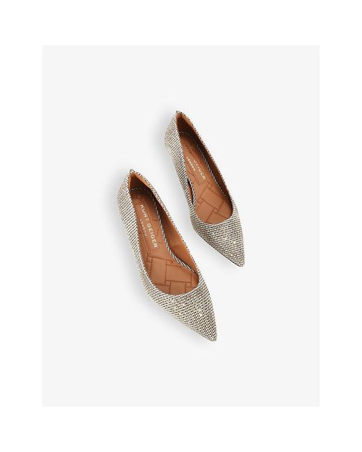 Kurt Geiger White Kensington Flexi Houndstooth Woven Suede Court Shoes