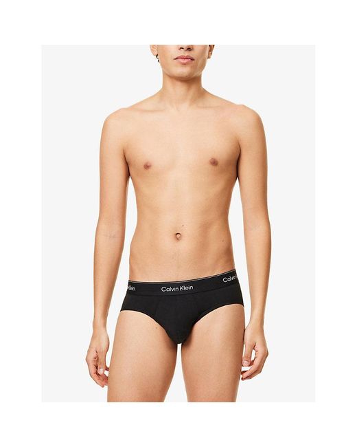 Calvin Klein Blue Icon Logo-Waistband Pack Of Three Stretch-Cotton Hip Briefs for men