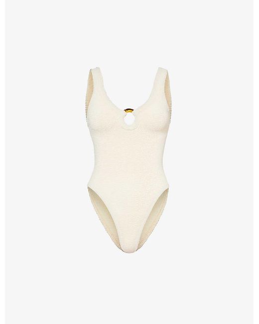 Hunza G White Celine Plunge-neck Swimsuit