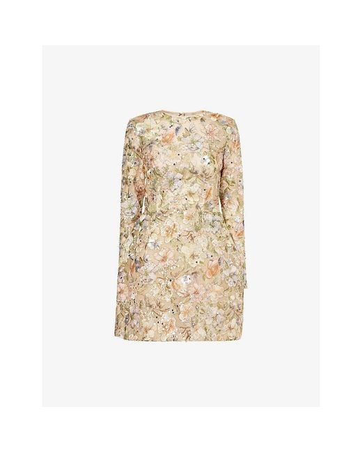 Nadine Merabi Natural Sienna Floral Sequinned Mini Dress