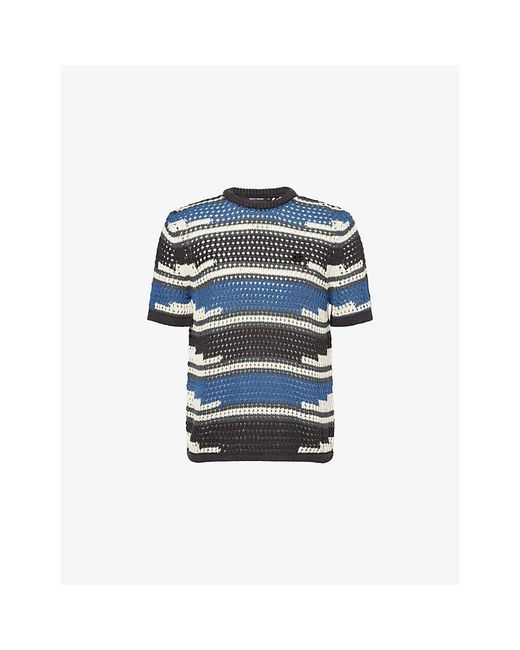 Daily Paper Blue Kente Striped Knitted Cotton Top for men