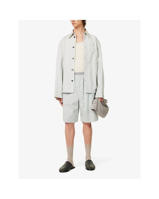 Bottega Veneta White Double-waistband Relaxed-fit Cotton-twill Shorts for men