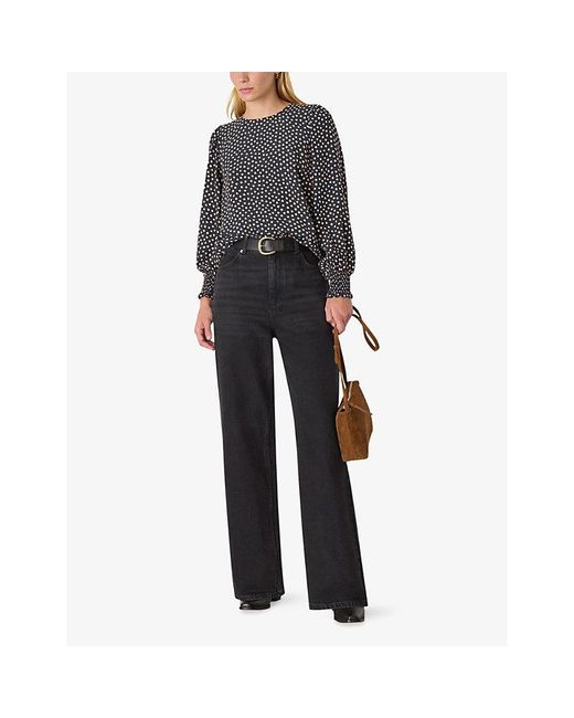 Whistles Black Spot-Print Relaxed-Fit Woven Blouse