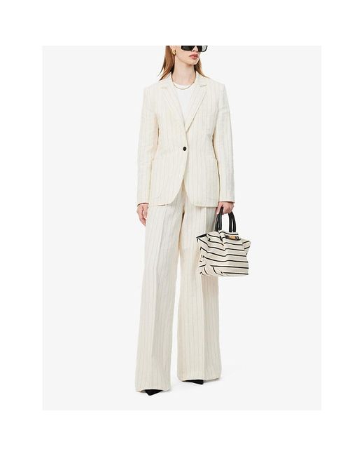 Max Mara White Micron Notched-lapel Regular-fit Linen And Cotton-blend Blazer