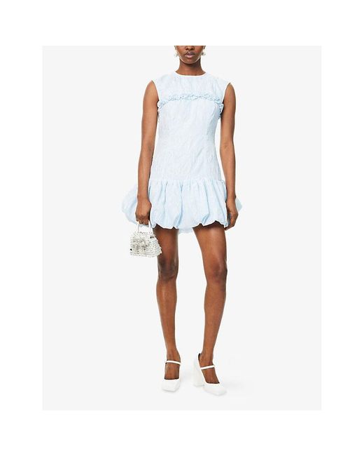Ganni Blue Cloque Corset Textured Woven Mini Dress