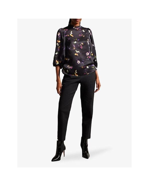 ted-baker-niycole-floral-print-satin-blouse-in-black-lyst