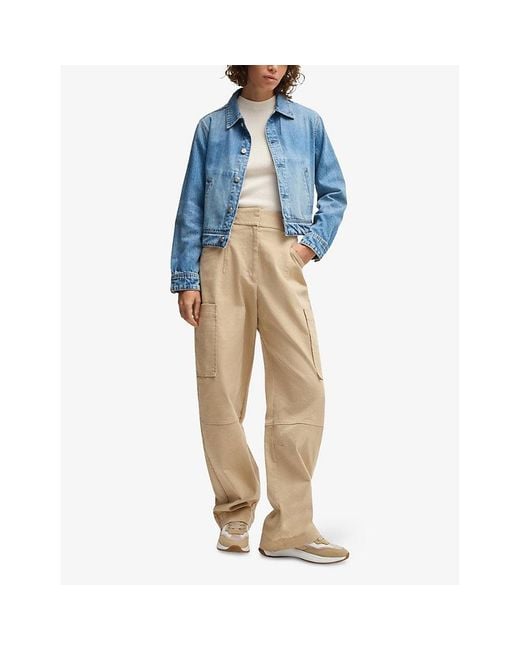 Boss Natural Patch-Pocket Straight-Leg Mid-Rise Stretch-Cotton Trousers