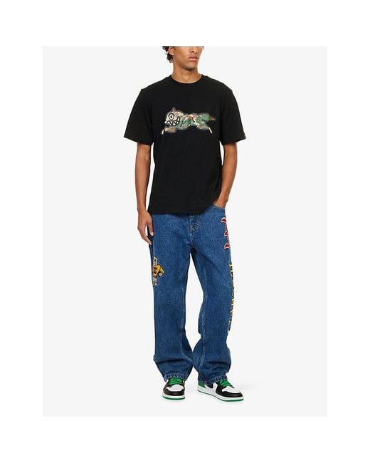 ICECREAM Black Camo Running Dog Cotton T-Shirt for men