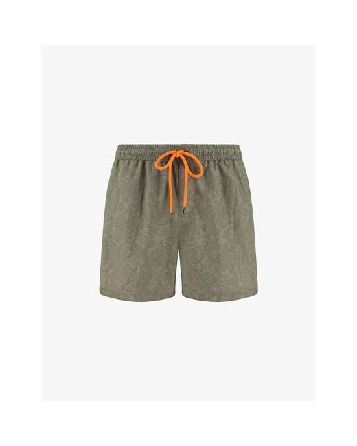 Boggi Green Paisley-Print Drawstring Swim Shorts for men