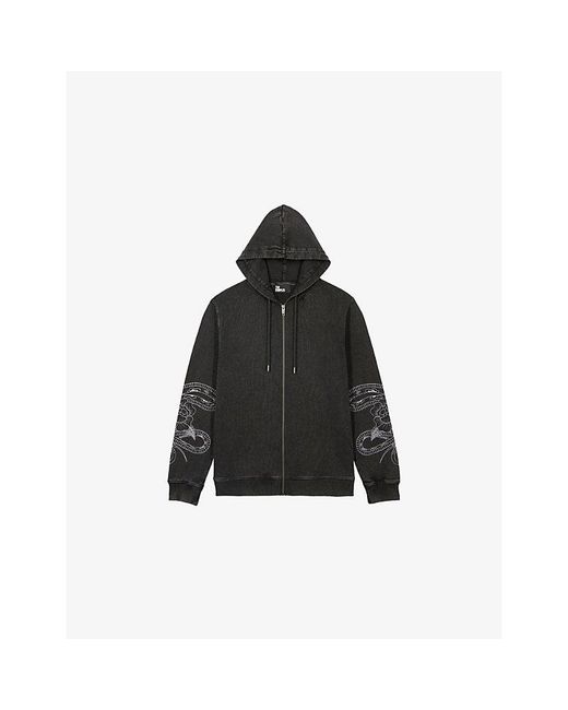 The Kooples Black Hooded Zip-Up Cotton Sweatshirt for men