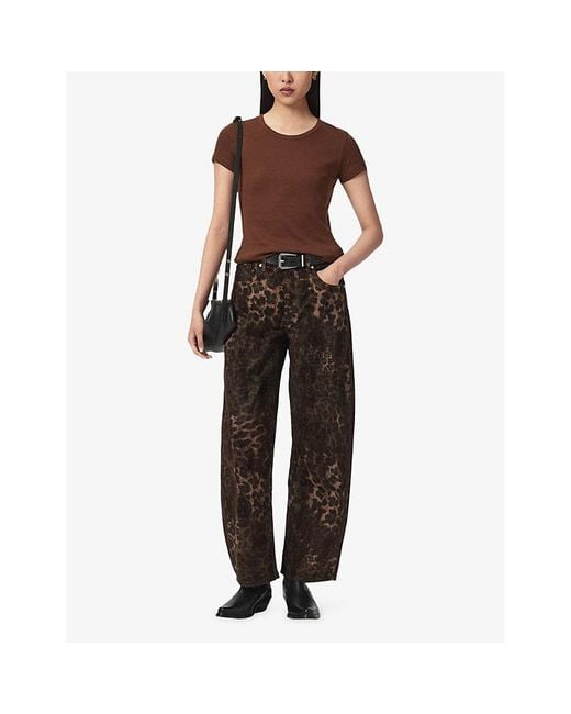 AllSaints Gray Sadie Leopard-Print Barrel-Leg Denim Jeans