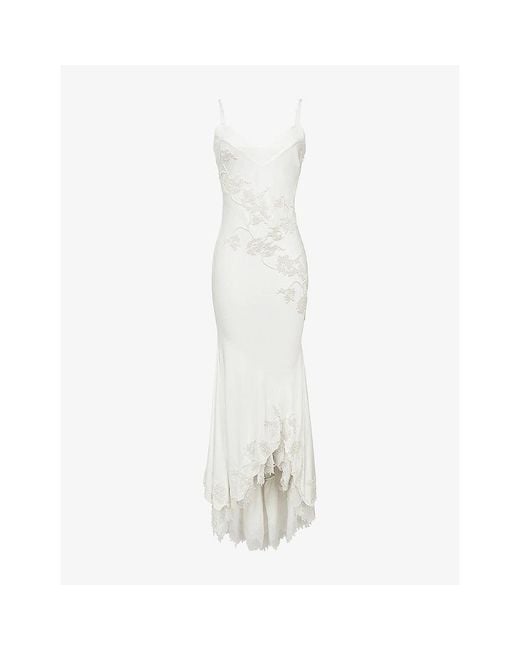 House Of Cb White Anastelle Bead-Embellished Satin Bridal Gown Xs (A-C Cup)