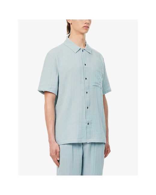 Calvin Klein Blue Aro Relaxed-fit Short-sleeved Cotton Pyjama Shirt for men