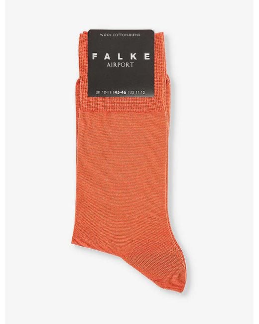 Falke Orange Airport Logo-print Wool-blend Knitted Socks for men