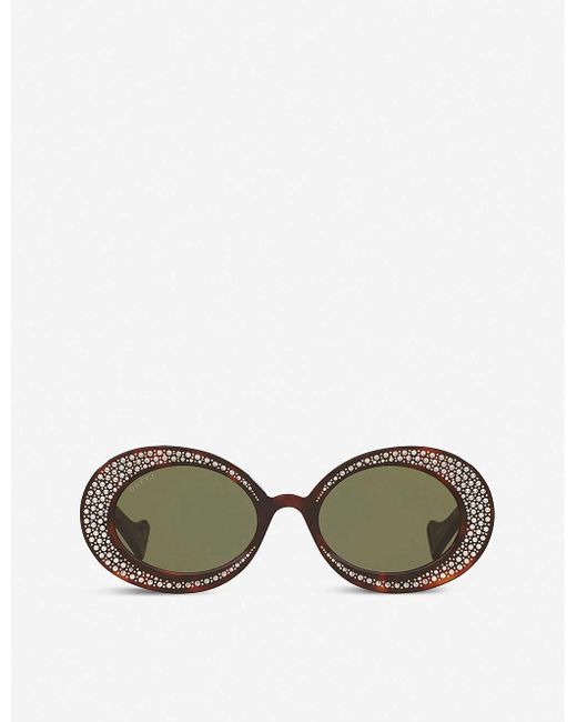 Gucci Green GG0618S 54 Crystal-studded Oval Acetate Sunglasses