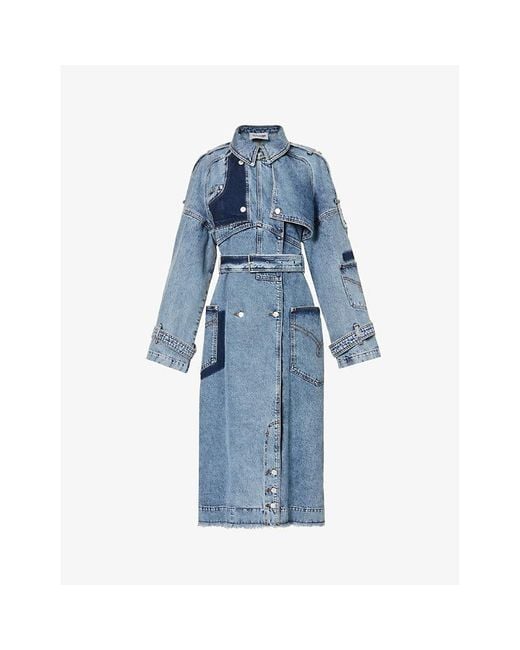 Moschino Blue Deconstructed Patch-pocket Denim Trench Coat