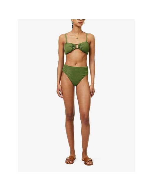 4th & Reckless Green Lulu High-rise Medium-coverage Crinkled Stretch-jersey Bikini Briefs