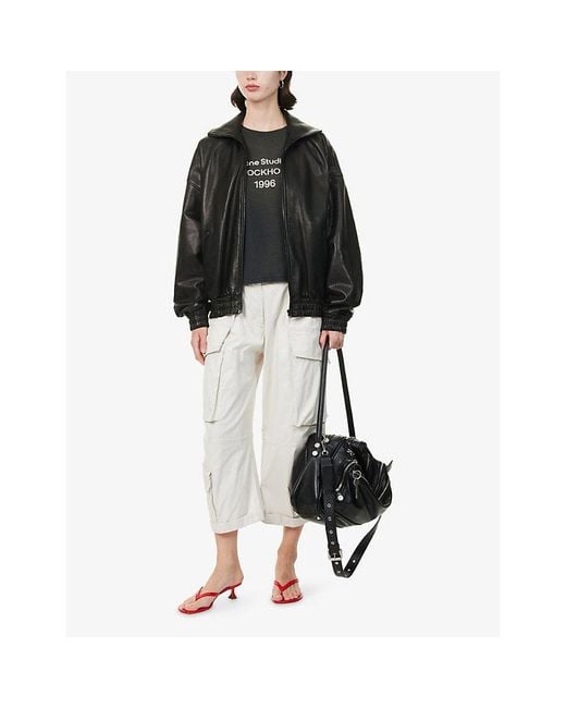 Acne Black Lemmy Collared Leather Jacket